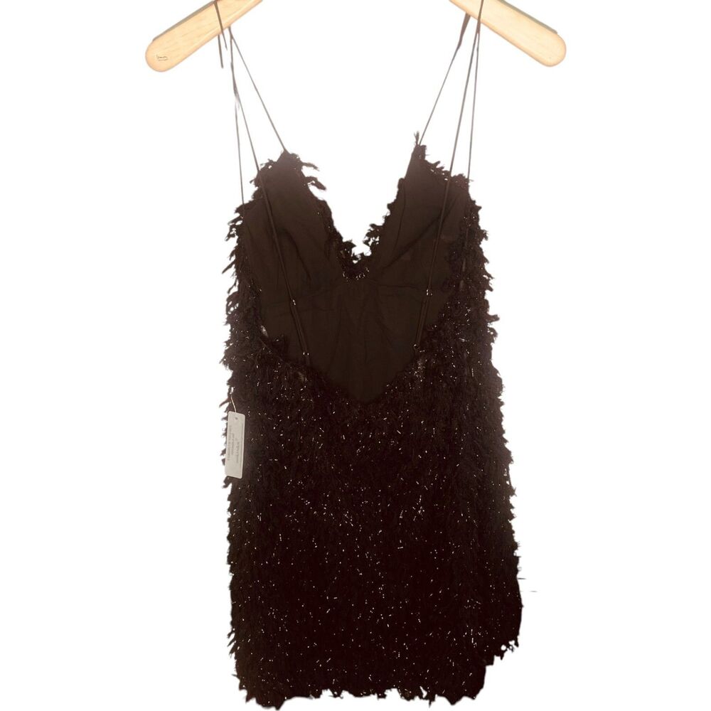 For Love & Lemons x Revolve Kamara Mini Shaggy Sequin Black Size M | NWT - Picture 10 of 16